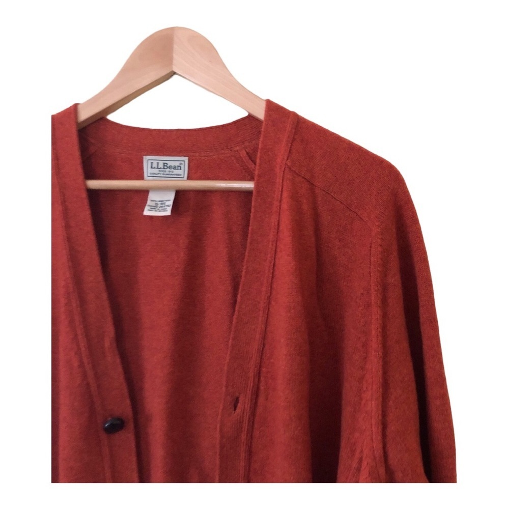 L.L. Bean 100% Lambs Wool Button Down Cardigan Sweater Women's Size XL Orange - Picture 2 of 5